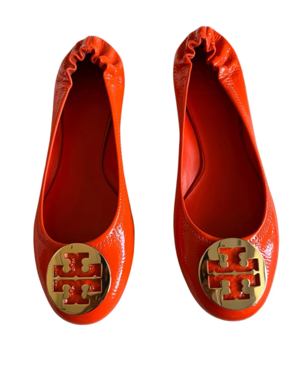 Tory Burch ORANGE Habanero Pepper Patent Pebbled Leather Ballet Flats 10